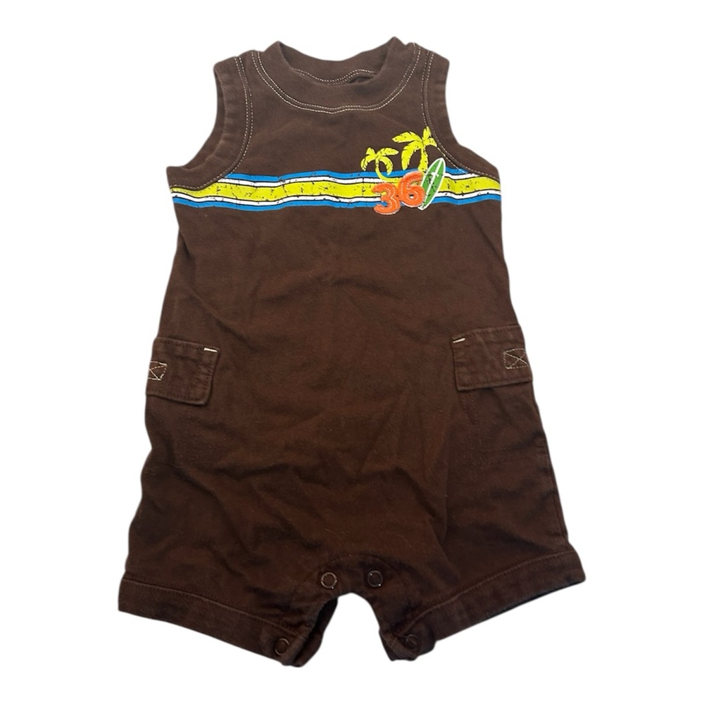 Carters 36 Beach Themed Brown Sleeveless Romper Size 3-6 Months‎